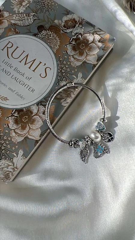 Ladies bracelets with bronze opal -Blue flower charm bracelet