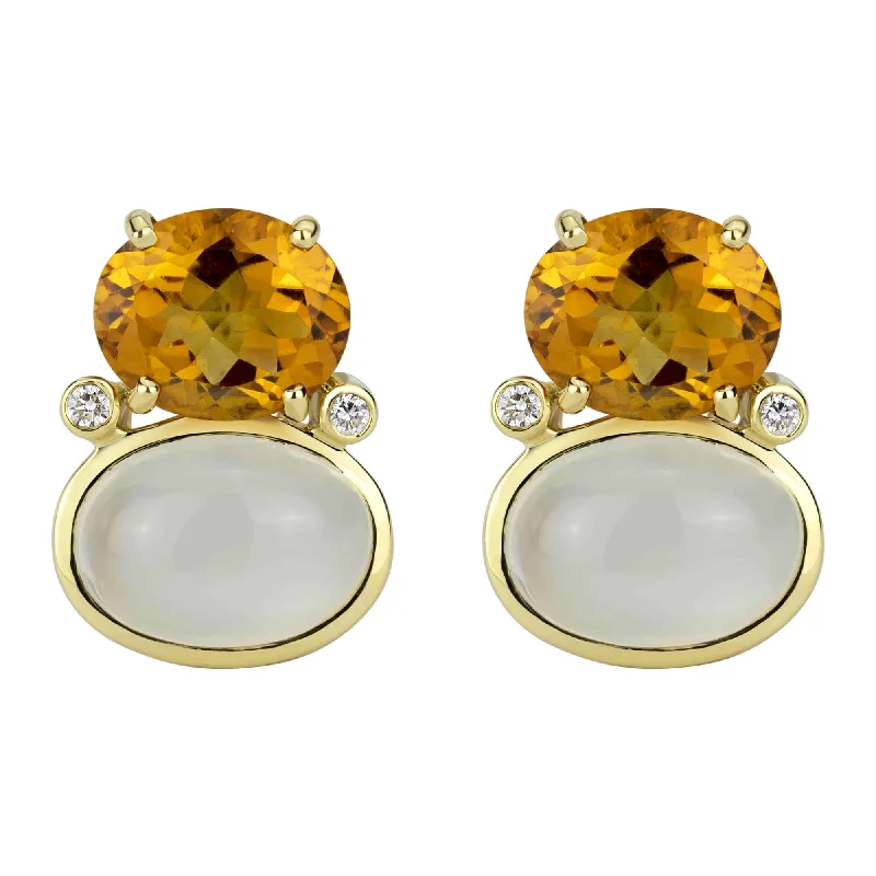 ladies-birthstone-mini-hoop-earrings-Earrings - Citrine, Moonstone And Diamond