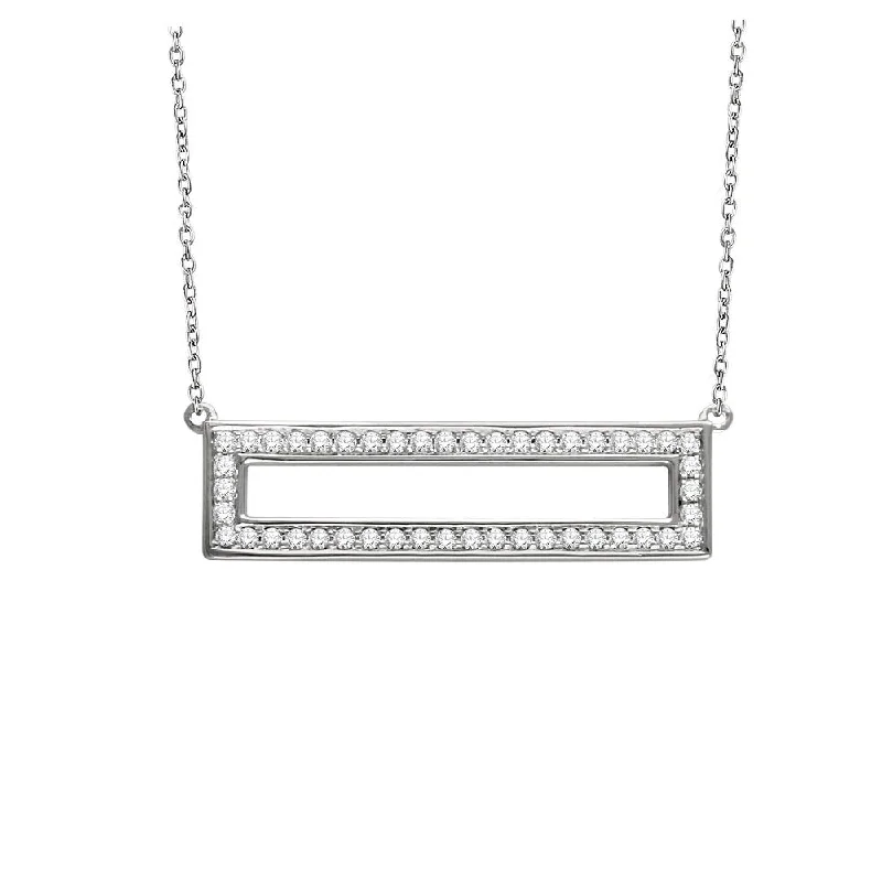 Ladies necklaces soft charm -3/8 Ctw Diamond 30mm Rectangle Necklace in 14k White Gold, 16-18 Inch