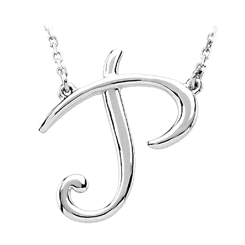 Ladies necklaces for serene charm -Sterling Silver, Olivia Collection, Medium Script Initial P Necklace