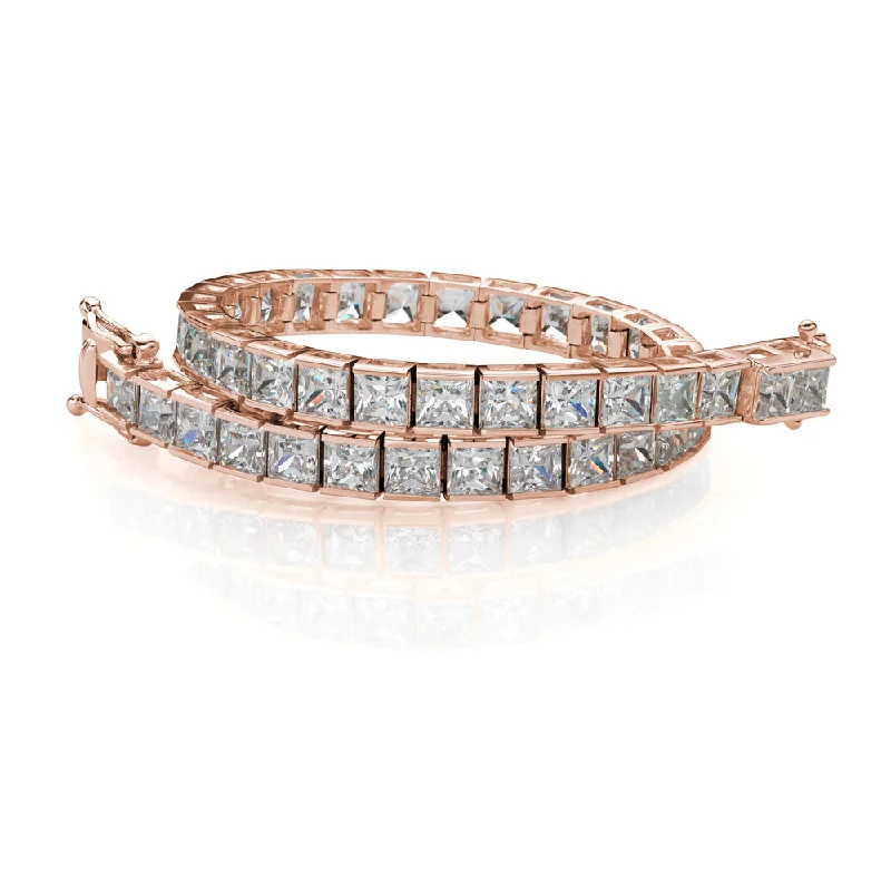 Ladies bracelets angular charm -Princess Cut tennis bracelet with 18.72 carats* of diamond simulants in 10 carat rose gold