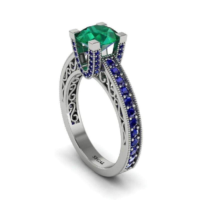 engagement-custom-gold-rings-Emerald Scrollwork Vintage Filigree Engagement Ring - Abby No. 66