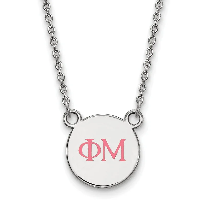 Ladies necklaces pastoral vibes -Sterling Silver Phi Mu XS (Tiny) Pink Enamel Greek Letters Necklace