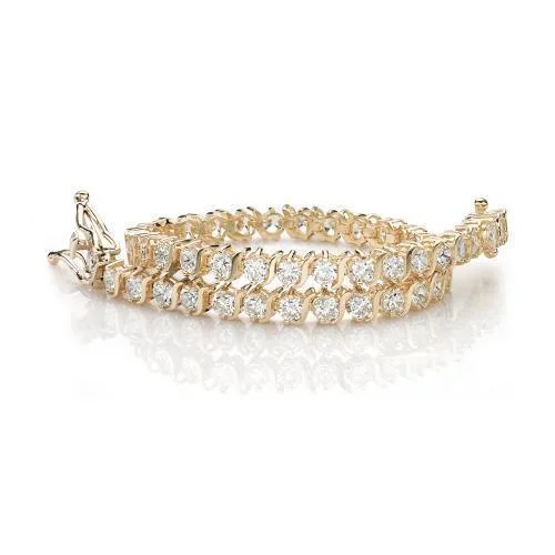 Ladies bracelets for sisterly bonds -Round Brilliant tennis bracelet with 5.94 carats* of diamond simulants in 10 carat yellow gold