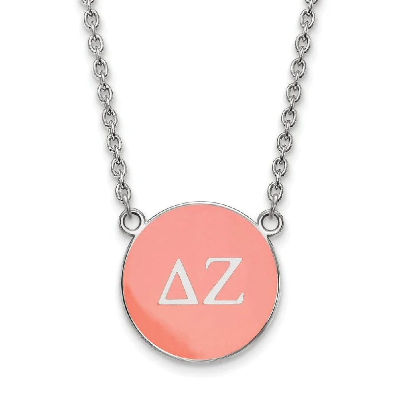 Ladies necklaces for park days -Sterling Silver Delta Zeta Large Coral Enamel Disc Necklace