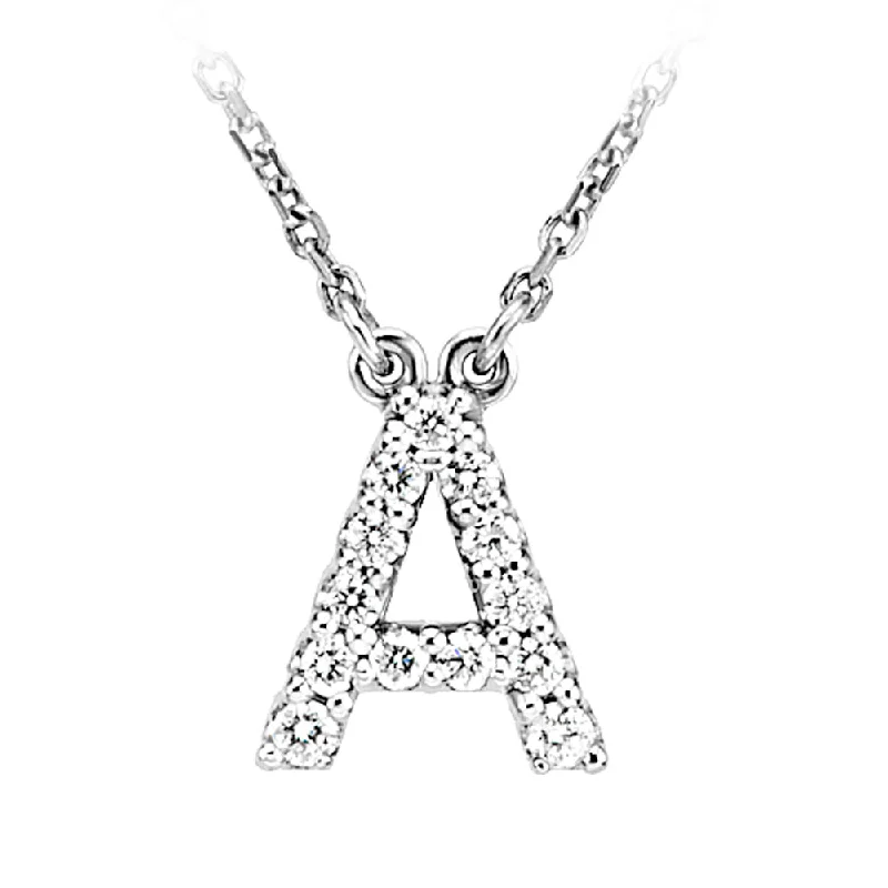 Ladies necklaces paired sets -.14 Cttw Diamond & 14k White Gold Block Initial Necklace, Letter A