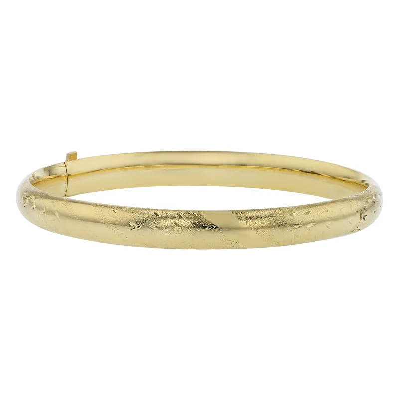 Ladies bracelets sleek charm -14K Yellow Gold Brushed Finish Bangle Bracelet