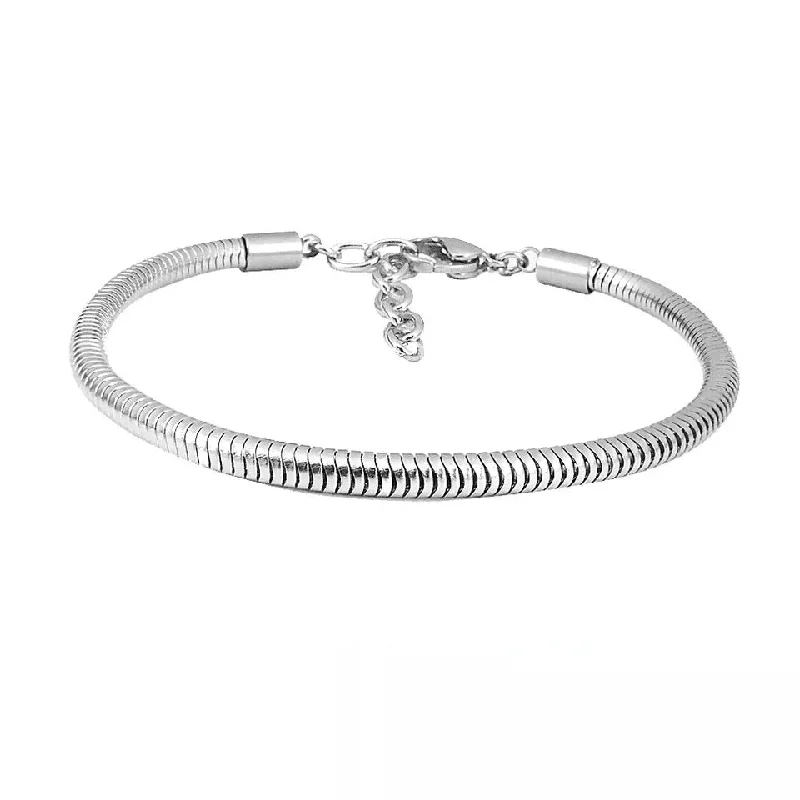 Ladies bracelets for active charm -Stainless Steel Charm Snake Chain Bracelet