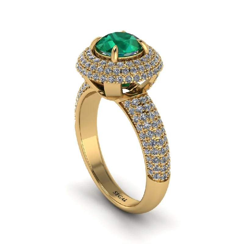 engagement-radiant-cut-emerald-rings-Emerald Golden Majesty Pave Halo Engagement Ring - Myra No. 4