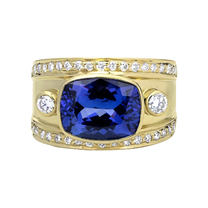 ladies-diamond-cathedral-rings-Ring - Tanzanite And Diamond