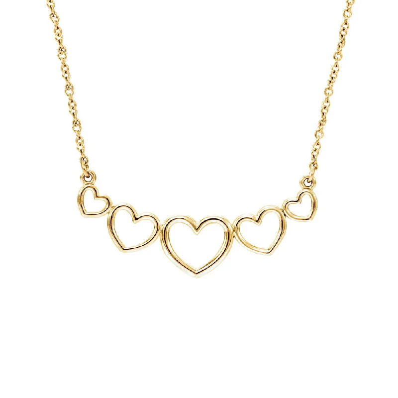 Ladies necklaces with scale pendants -Graduated Heart Necklace in 14k Yellow Gold, 17.25 Inch