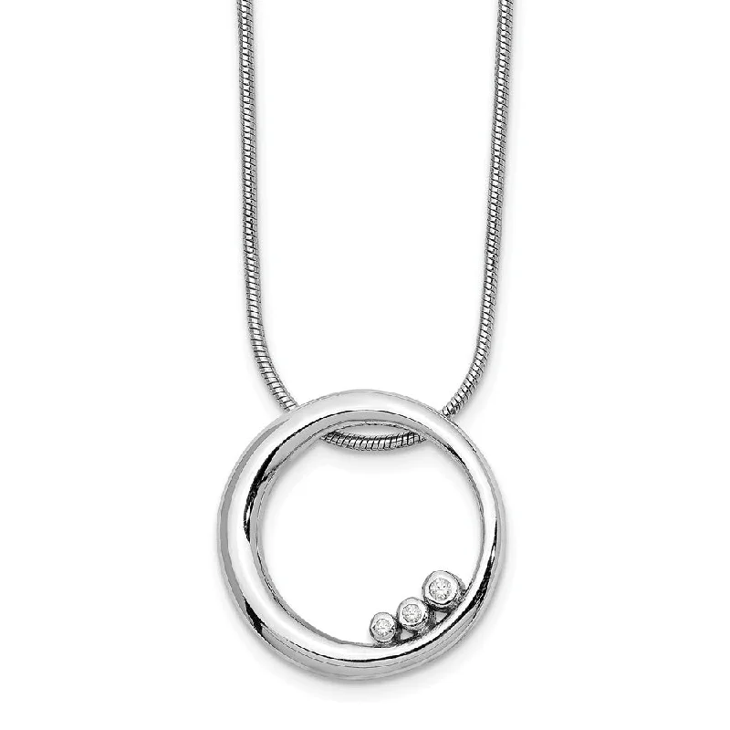 Ladies necklaces ultra-fine chains -19mm Asymmetrical Diamond Circle Adj Necklace in Rhodium Plated Silver