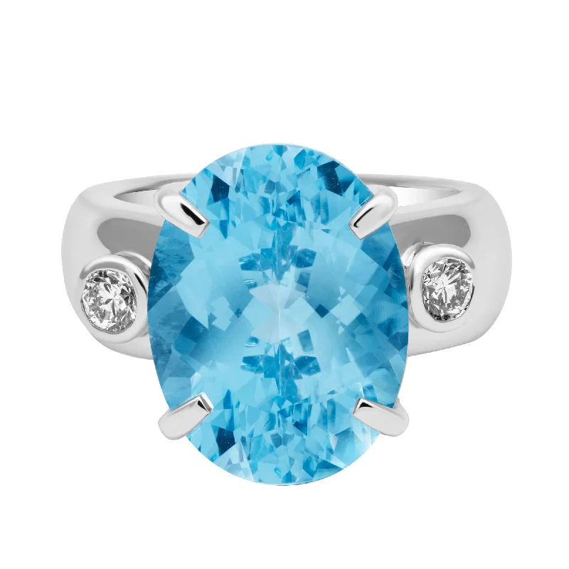 ladies-classic-diamond-rings-Ring - Blue Topaz And Diamond In Sterling Silver