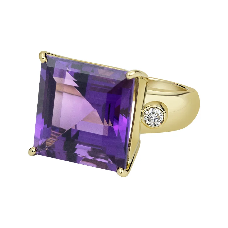 ladies-silver-channel-set-rings-Ring - Amethyst And Diamond