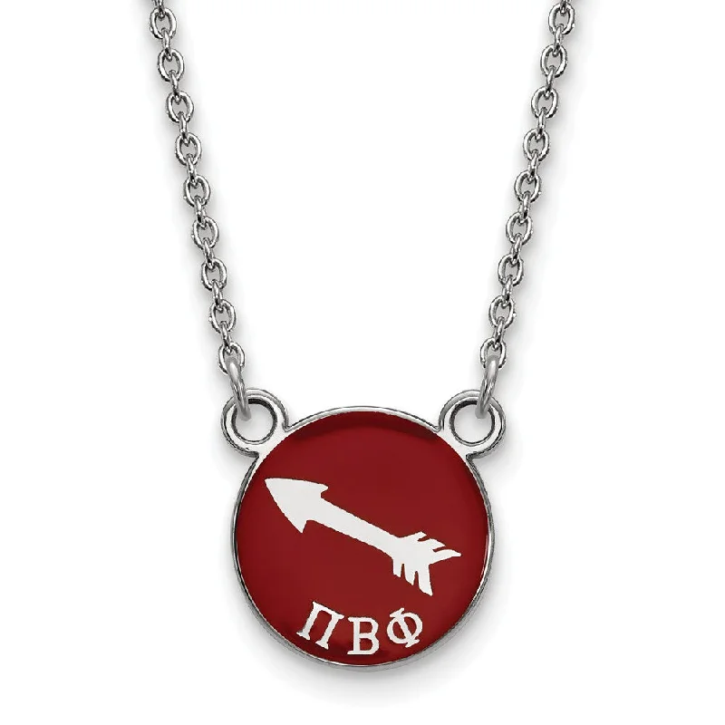 Ladies necklaces with lunar pendants -Sterling Silver Pi Beta Phi Small Wine Enamel Arrow Disc Necklace