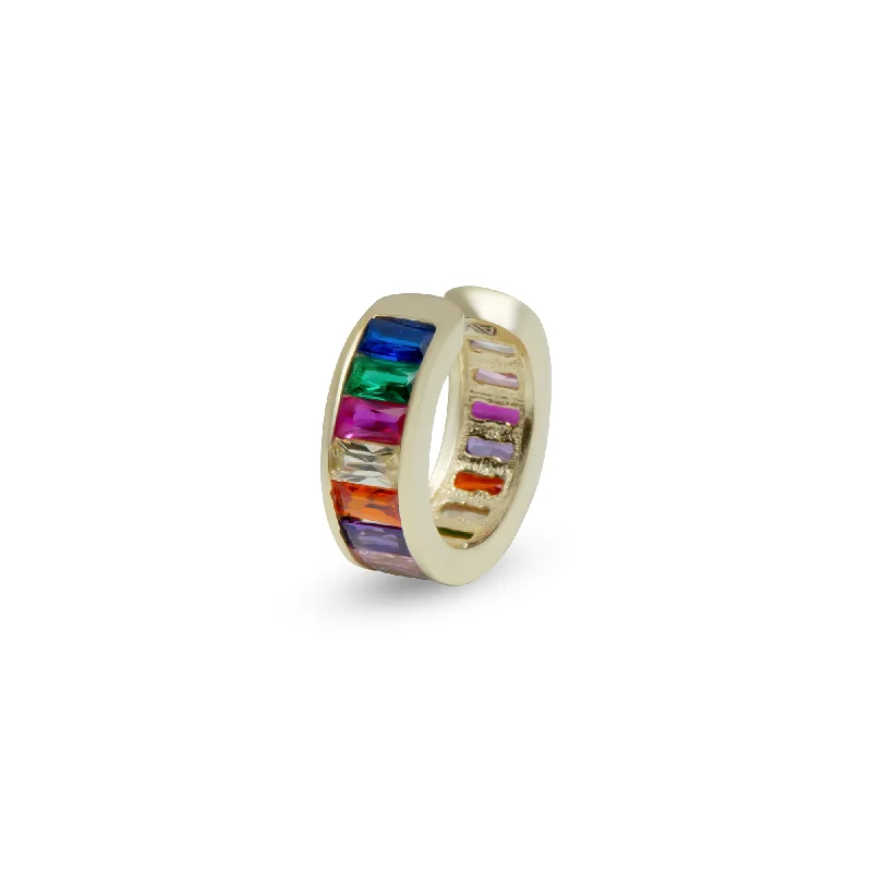 ladies-diamond-gold-earrings-THE RAINBOW CARTILAGE HUGGIE HOOP EARRING