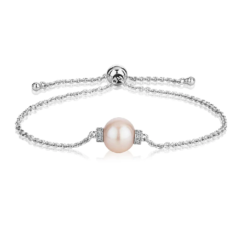 Ladies bracelets for little ones -Cultured freshwater pearl slider bracelet in sterling silver