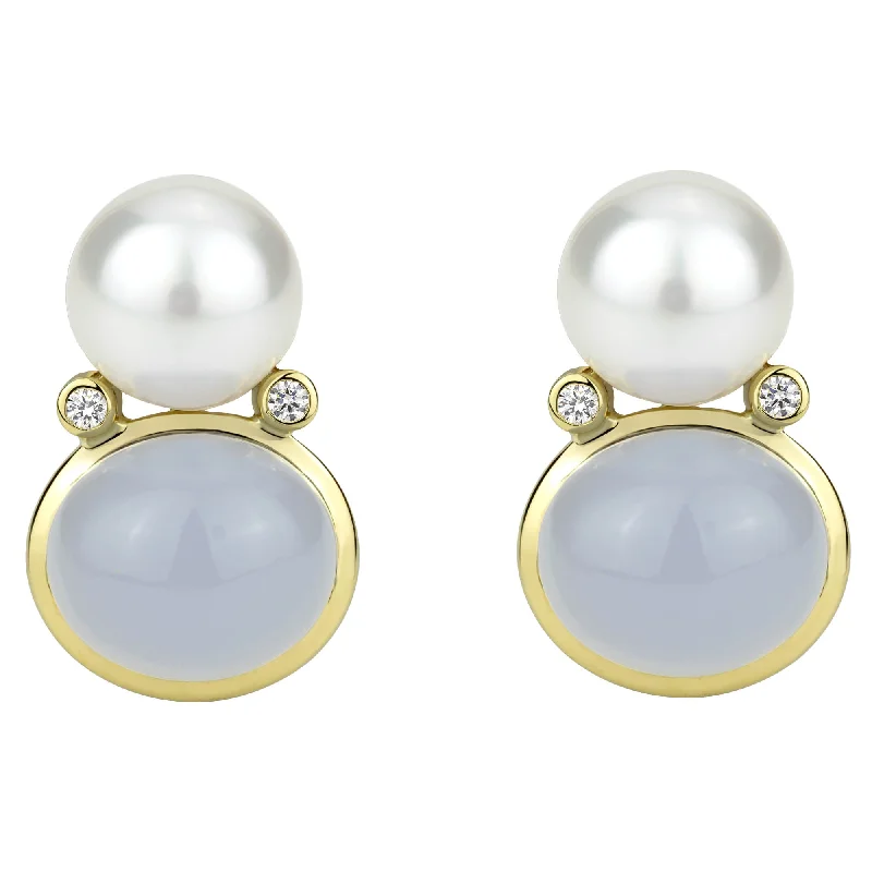 ladies-bridal-bar-drop-earrings-Earrings - South Sea Pearl, Chalcedony And Diamond