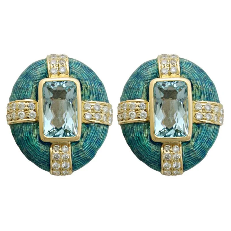 ladies-elegant-tassel-earrings-Earrings-Aquamarine and Diamond (Enamel)  (1207H)