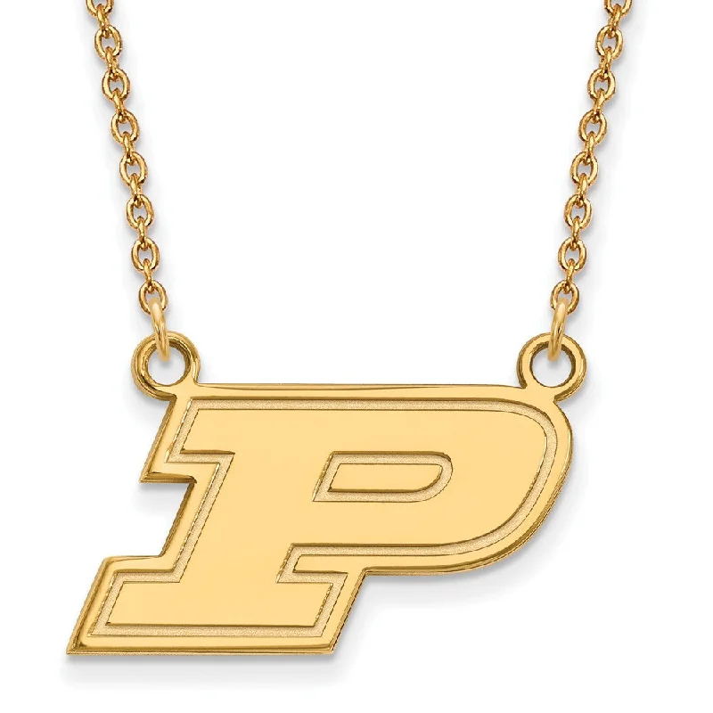 Ladies necklaces ornate flair -14k Gold Plated Silver Purdue Small Initial P Pendant Necklace