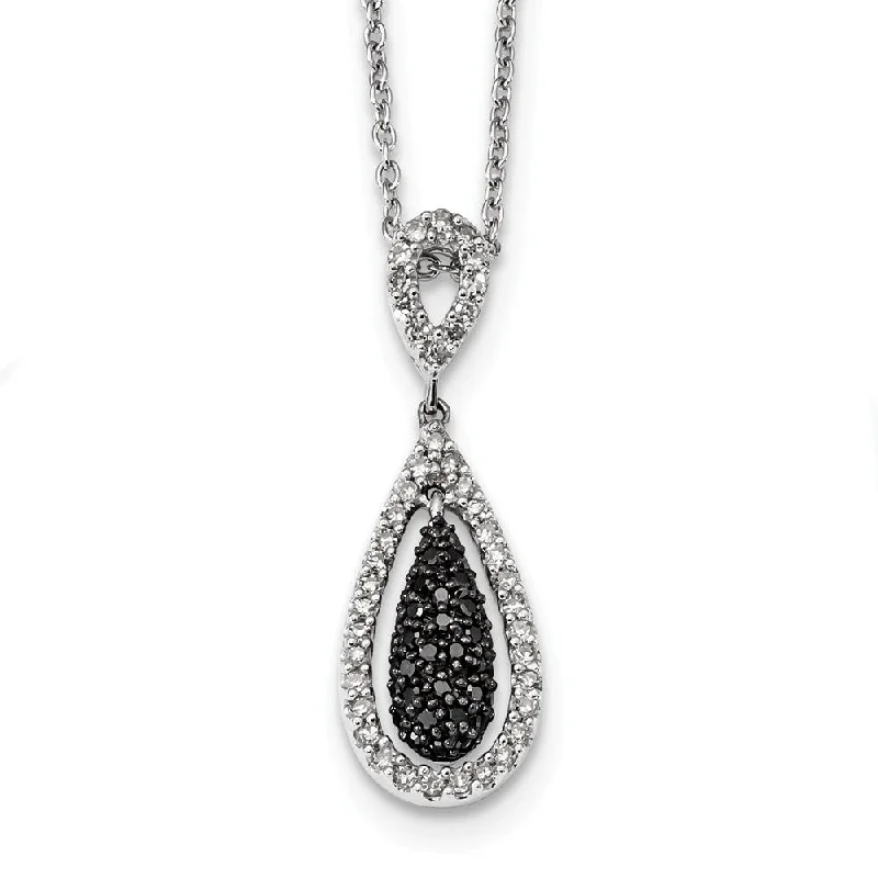 Ladies necklaces elegant flair -1/2 Cttw Black & White Diamond Teardrop Necklace in Sterling Silver