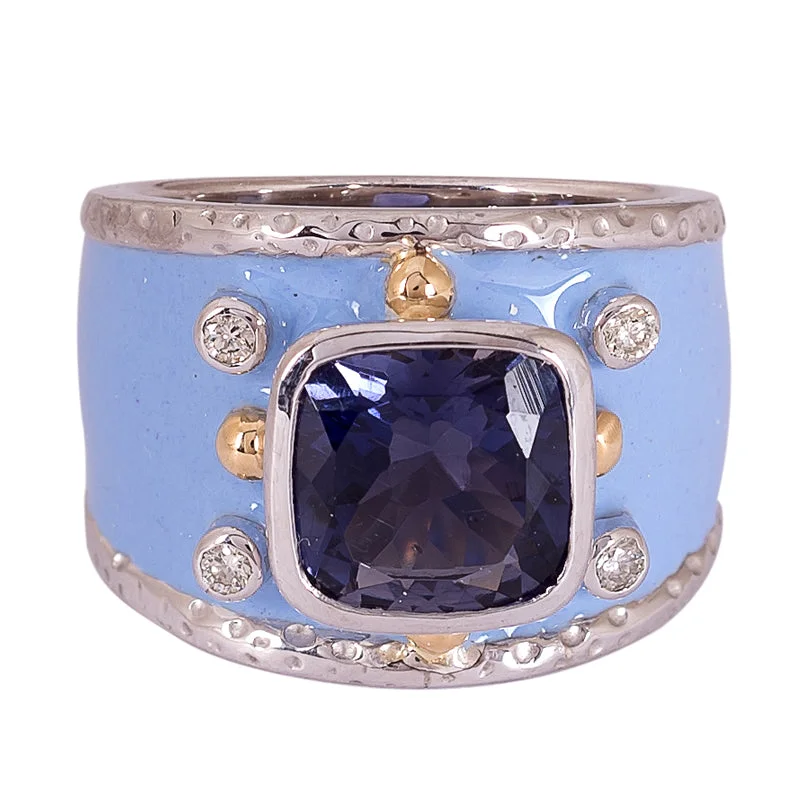 ladies-radiant-cut-emerald-rings-Ring- Iolite and Diamond (Enamel)