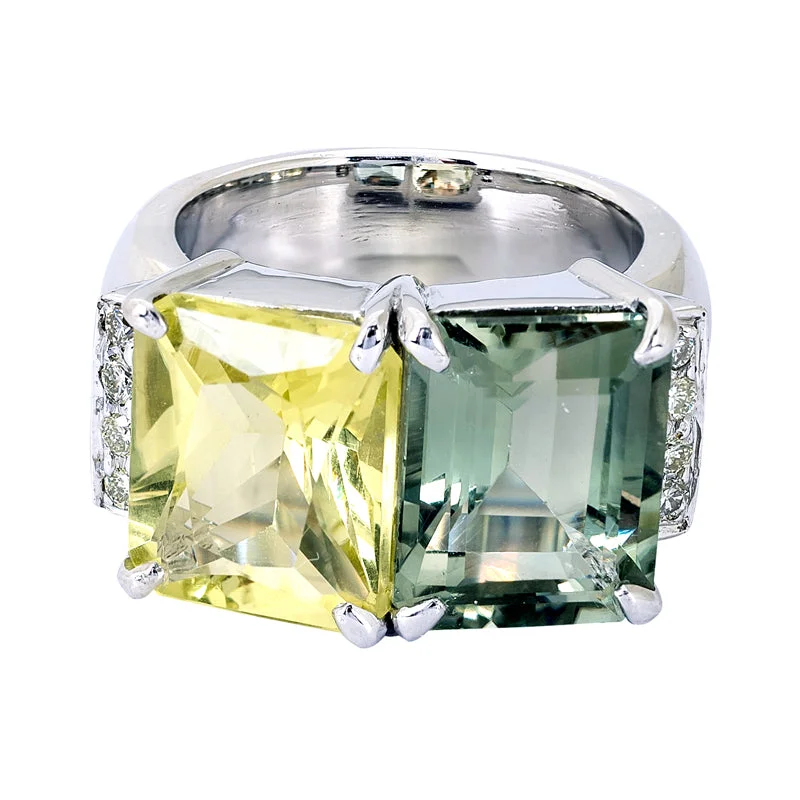 ladies-birthstone-shank-rings-Ring- Lemon Quartz, Green Quartz and Diamond