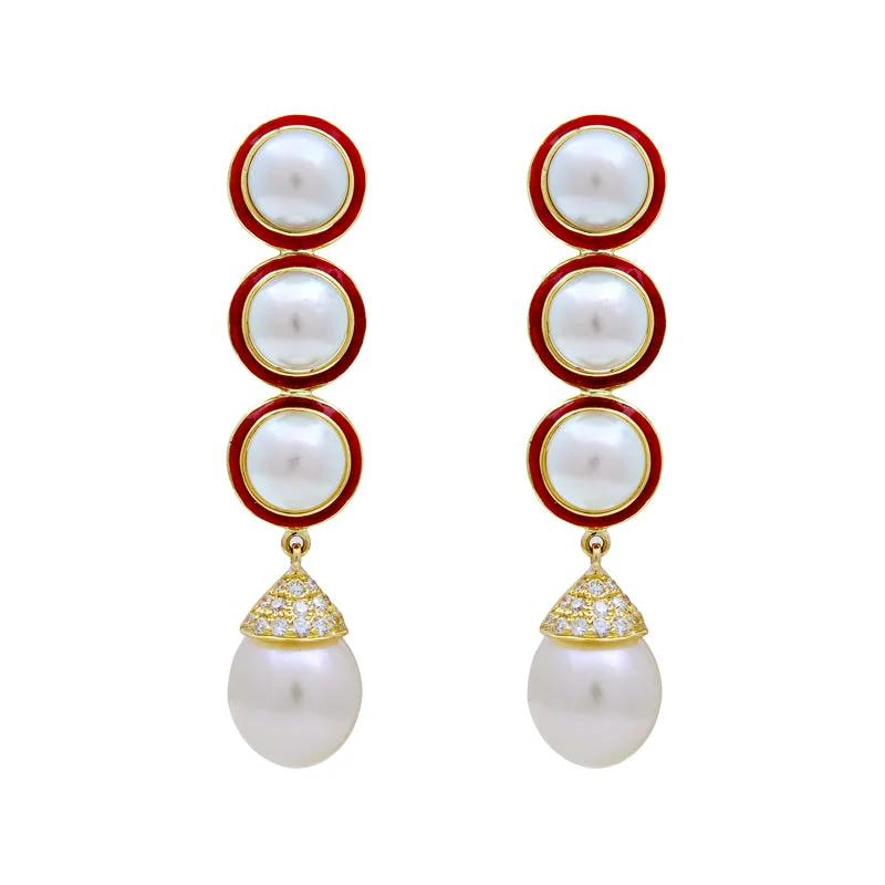 ladies-trendy-diamond-earrings-Earrings- S.S. Pearl And Diamond (enamel) (2039C)