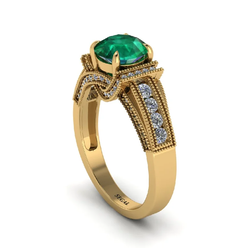 engagement-classic-silver-rings-Emerald Eternal Embrace Milgrain Engagement Ring - Fernanda No. 4