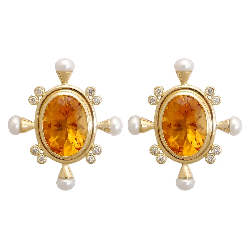 ladies-everyday-chandelier-earrings-Earrings - Citrine, Pearl And Diamond (1779A)