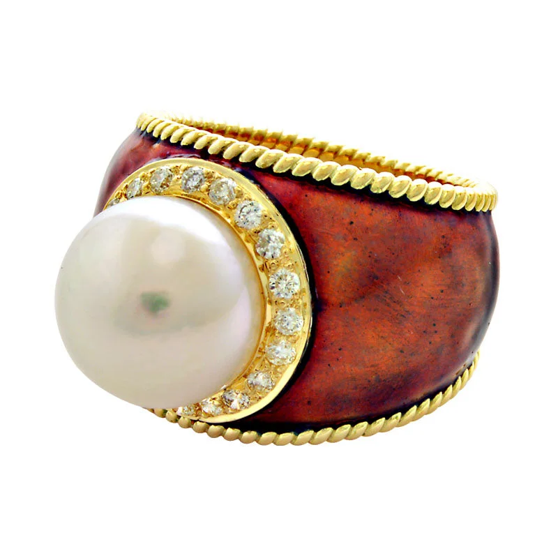 ladies-luxury-white-gold-rings-Ring-Pearl and Diamond (Enamel)