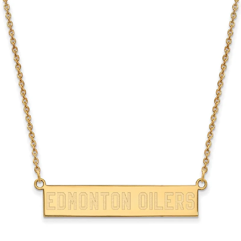 Ladies necklaces thin elegance -SS 14k Yellow Gold Plated NHL Edmonton Oilers SM Bar Necklace, 18 Inch