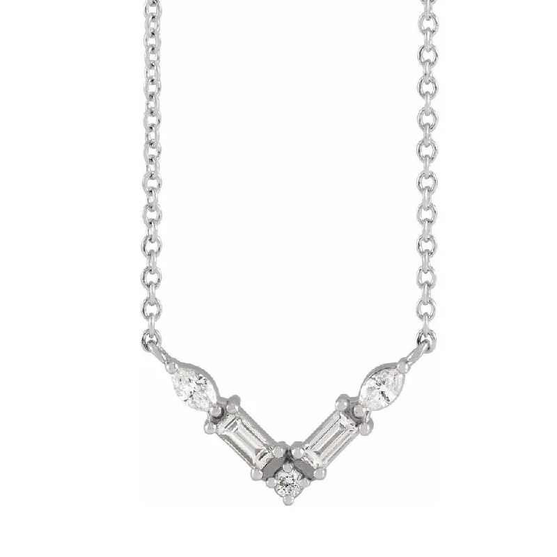 Ladies necklaces with wish quotes -14K White Gold 1/6 CTW Diamond V Shaped Bar Necklace, 16 or 18 Inch