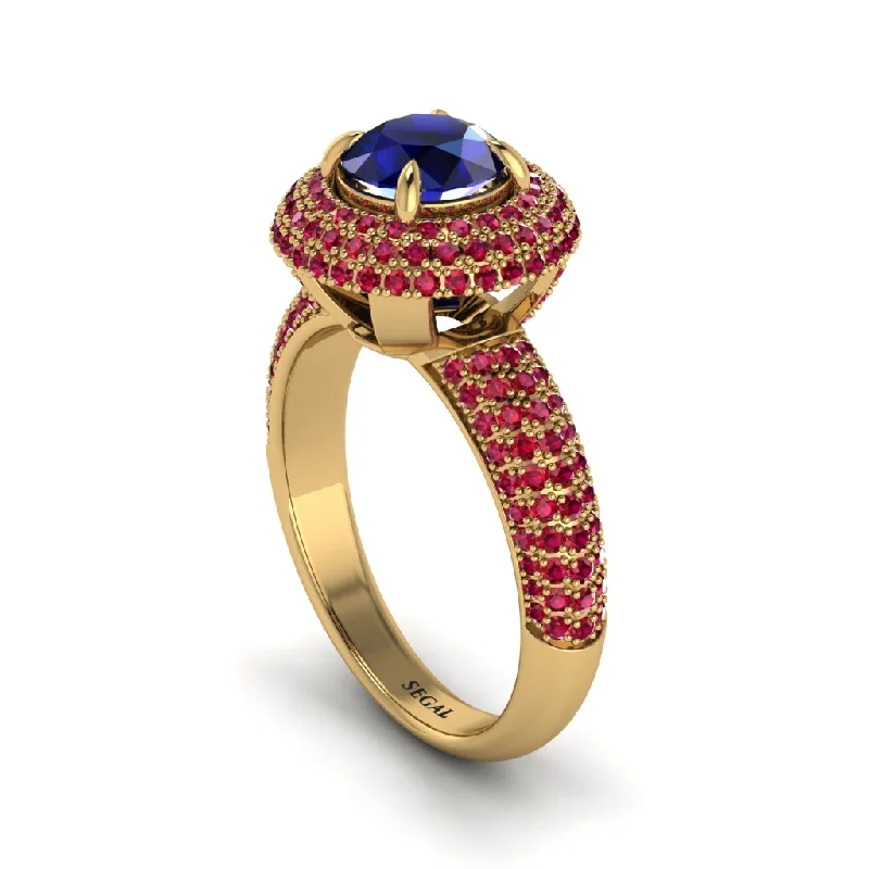 engagement-unique-diamond-rings-Sapphire Golden Majesty Pave Halo Engagement Ring - Myra No. 58