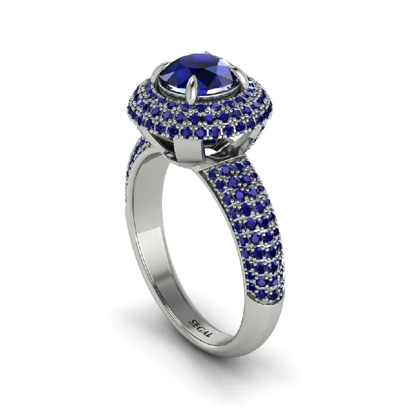 engagement-minimalist-vintage-inspired-rings-Sapphire Golden Majesty Pave Halo Engagement Ring - Myra No. 75