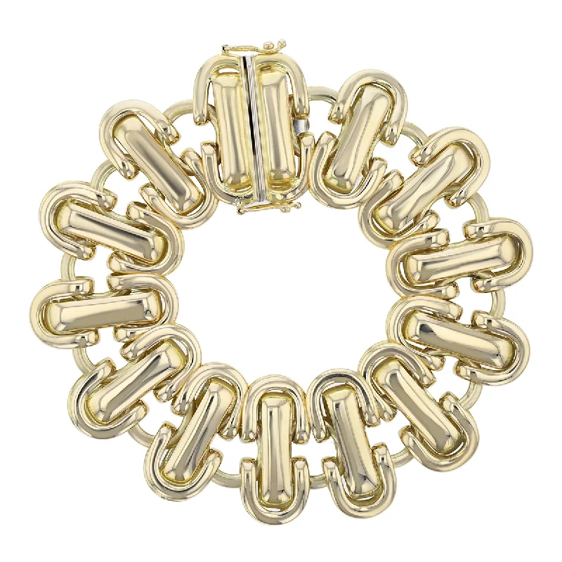 Ladies bracelets for wanderlust charm -1-Inch Wide 14K Yellow Gold Link Bracelet