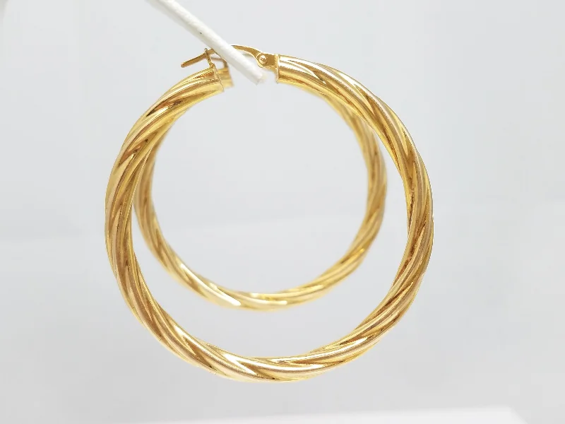 ladies-minimalist-ear-cuff-earrings-Large Italian 14k Yellow Gold Spiral Hollow Hoop Earrings