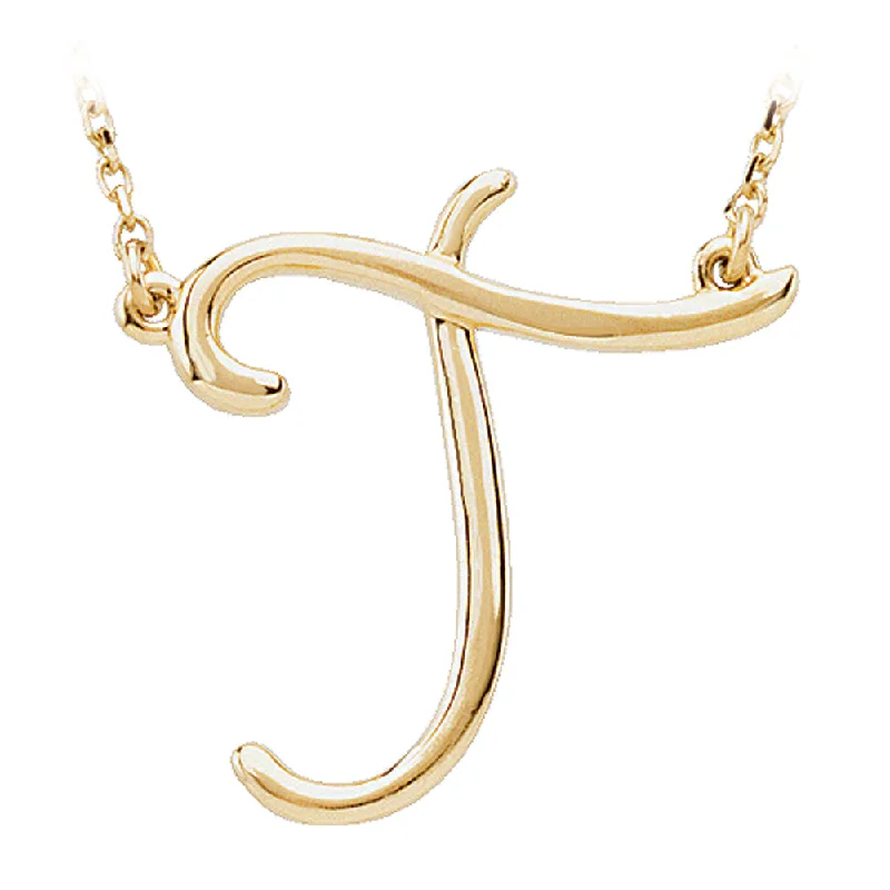 Ladies necklaces stylish charm -14k Yellow Gold, Olivia Collection, Medium Script Initial T Necklace