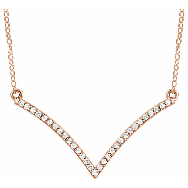 Ladies necklaces modern charm -14k White, Yellow or Rose Gold & Diamond V Shape Bar Necklace, 16-18in