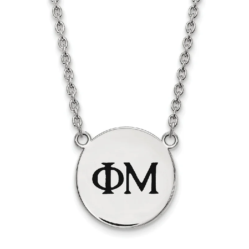 Ladies necklaces with shimmering beads -Sterling Silver Phi Mu Small Enamel Greek Letters Necklace