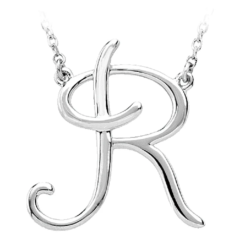 Ladies necklaces with claw elegance -Sterling Silver, Olivia Collection, Medium Script Initial R Necklace