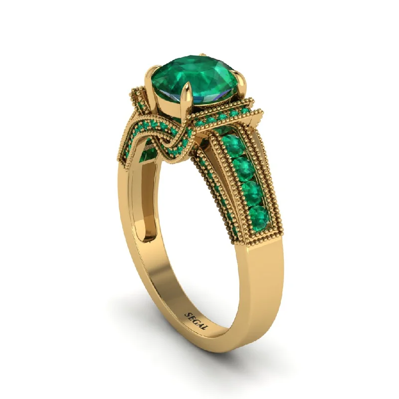 engagement-custom-gold-rings-Emerald Eternal Embrace Milgrain Engagement Ring - Fernanda No. 19