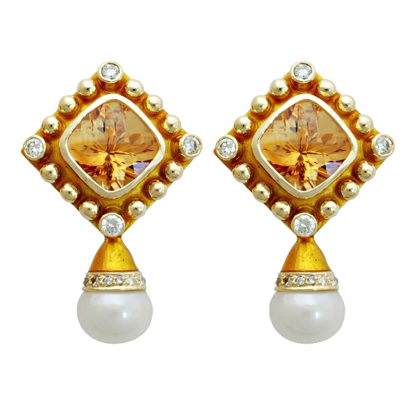 ladies-cross-tassel-earrings-Earrings - Citrine, Pearl & Diamond (enamel) (1714E)