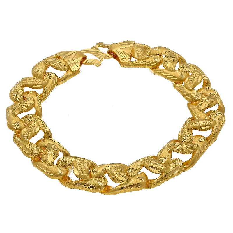 Ladies bracelets for path elegance -22K Yellow Gold Men's Chunky Bracelet W/ Wide Links & Laser Cut Designs