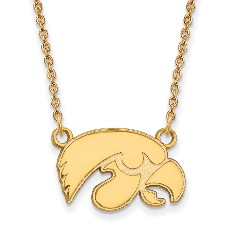 Ladies necklaces for journey vibes -14k Gold Plated Silver U of Iowa Small Hawkeye Pendant Necklace