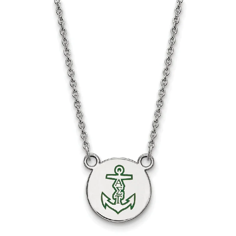 Ladies necklaces for elegant wardrobes -Sterling Silver Alpha Sigma Tau Small Enamel Necklace