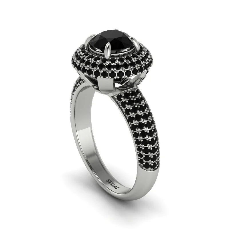 engagement-silver-flush-set-rings-Black Diamond Golden Majesty Pave Halo Engagement Ring - Myra No. 39