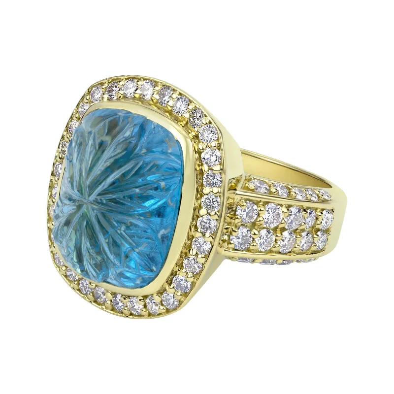 ladies-modern-rose-gold-rings-Ring - Blue Topaz And Diamond