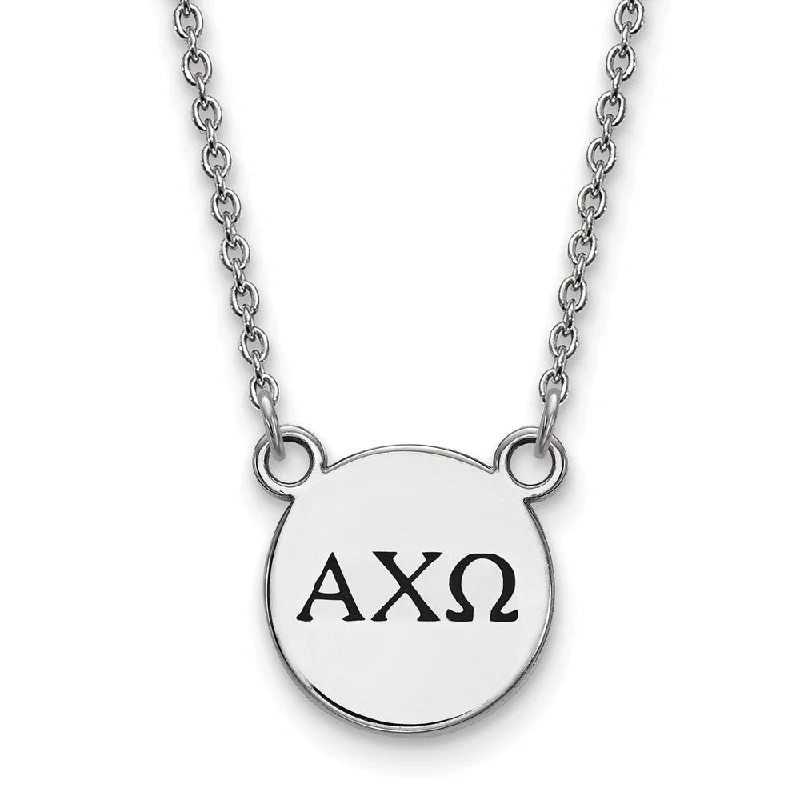 Ladies necklaces for wild vibes -Sterling Silver Alpha Chi Omega Small Enamel Greek Letters Necklace