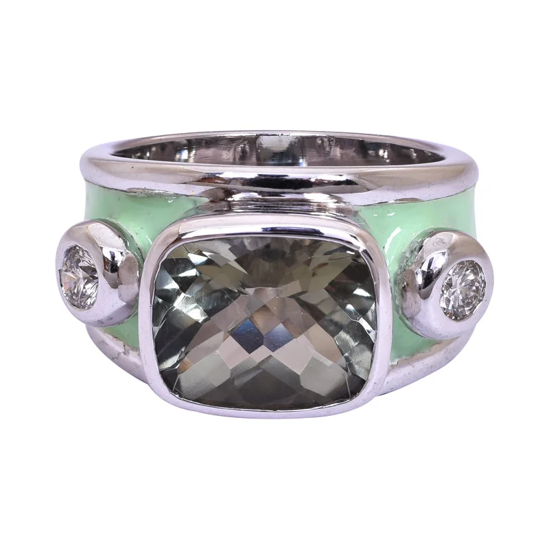 ladies-sapphire-bypass-rings-Ring- Green Quartz and Diamond (Enamel)